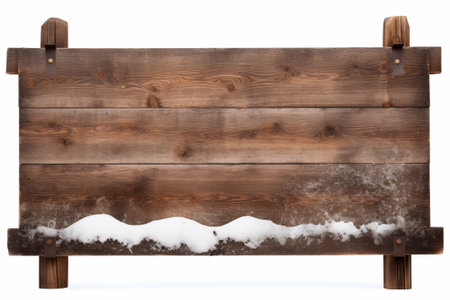 Wooden sign board snow covered with copy space for text.の素材