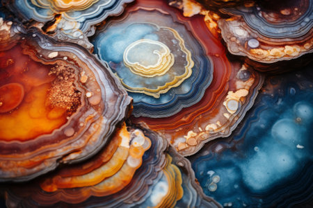 The vivid colors and unique patterns of a mineral deposit found in Yellowstone. The intricate layers and vibrant hues offer a glimpse into the geological wonders.の素材