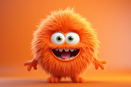 Cute orange furry monster 3D cartoon character.の素材