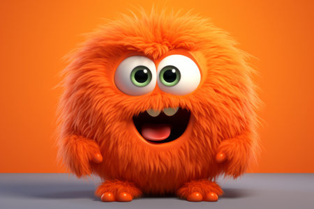 Cute orange furry monster 3D cartoon character.の素材
