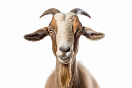 Frontal view of a goat, isolated, white background.の素材