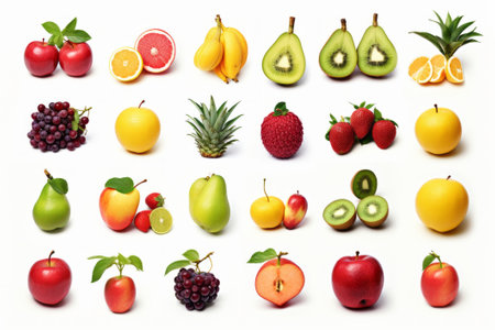 Collection of different types of tropic fruit, isolated on white.の素材