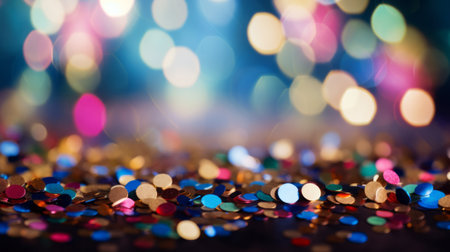 Colorful confetti in front of colorful bokeh background.の素材
