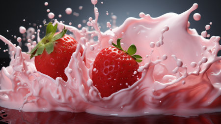 Milk yogurt splash with strawberry.の素材