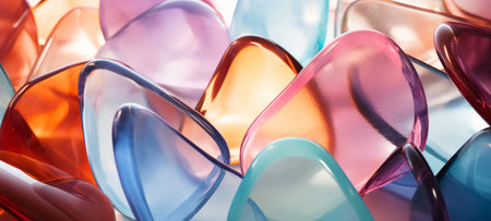 Many pastel multicolored abstract glass stones in different shapes. Banner.の素材