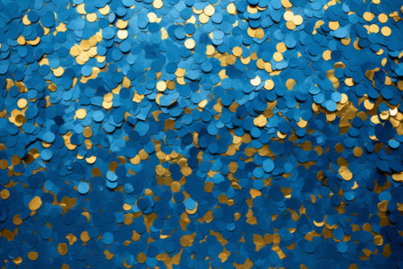 Confetti paper, blue and gold confetti background. Celebration.の素材