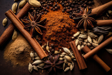 Variety of Indian chai spices. Top view.の素材