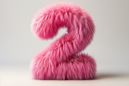 Cute pink number 2 or two as fur shape, short hair, white background, 3D illusion, storybook style.の素材