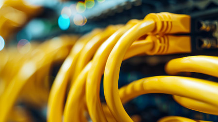 Web banner of yellow data cables.の素材