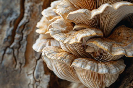 Close up of structure Raw forest mushrooms as background, macro view.の素材