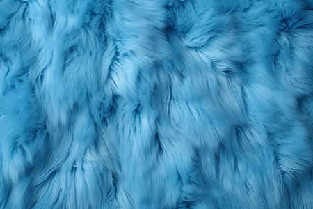 Blue fur texture top view. Sheepskin wool background. Shaggy fur pattern.の素材