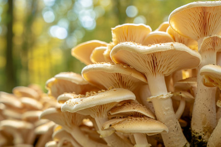 Close up of structure Raw forest mushrooms as background, macro view.の素材