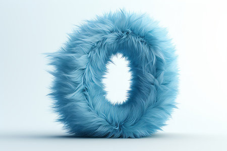Cute blue number 0 or zero as fur shape, short hair, white background, 3D illusion, storybook style.の素材