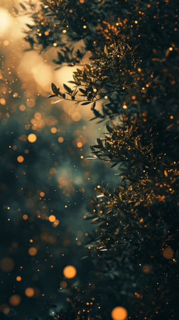 Mix of gold and black gradient spots, creating an ethereal atmosphere with bokeh light.の素材