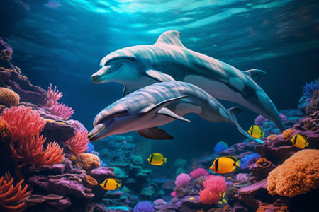 Dolphins in colorful underwater.の素材