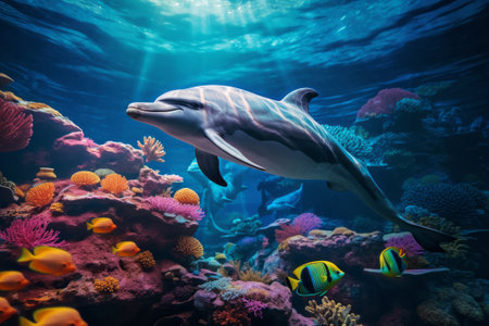 Dolphins in colorful underwater.の素材