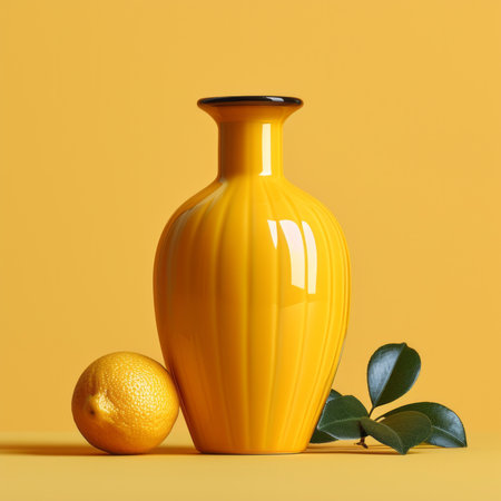 Bright yellow vase isolated on yellow background.の素材
