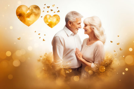 Poster for the anniversary of the gold wedding with the image of a couple in love.の素材
