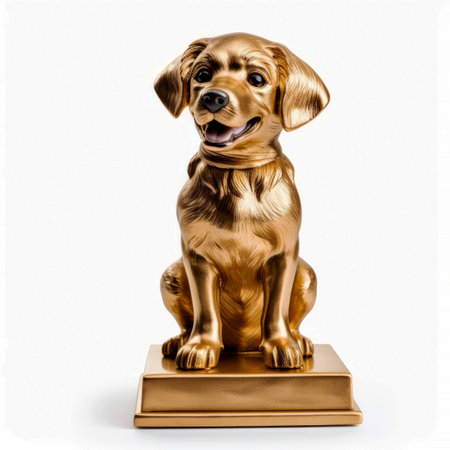 Golden dog award trophy isolated on white. Award for the first place.の素材