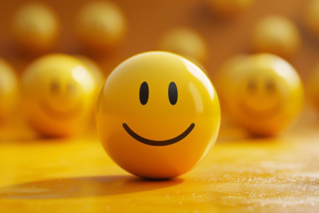 Grinning or smiling yellow emoji 3d style.の素材