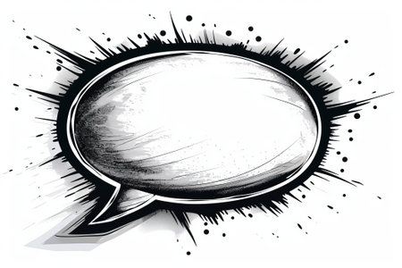 Hand drawn white speech bubble with black stroke and shadow.の素材