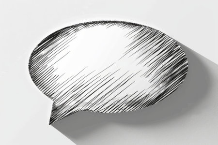 Hand drawn white speech bubble with black stroke and shadow.の素材