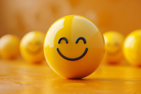 Grinning or smiling yellow emoji 3d style.の素材