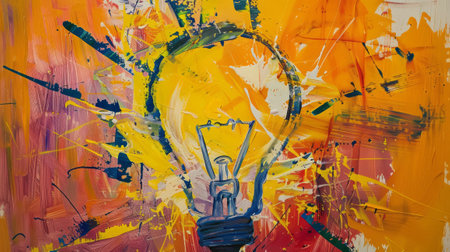 Creative light bulb explodes with colorful paint and colors. New idea, brainstorming conceptの素材