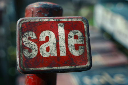 Sale is written on the stamp. Grunge sign style. Red and beige colors.の素材