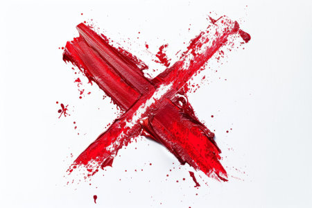 X mark painted by red lipstick, isolated on white.の素材