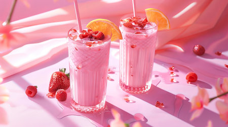 Strawberry pink smoothie with ice.の素材