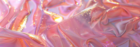 Light pink with bright gold reflections, hologram, flowing fabrics, sparkling water reflections banner background.の素材