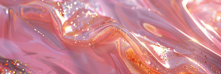 Light pink with bright gold reflections, hologram, flowing fabrics, sparkling water reflections banner background.の素材