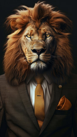 Lion dressed in an elegant and modern suit with a nice tie.の素材