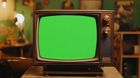 Retro vintage TV with green screen or chroma key backgroundの素材