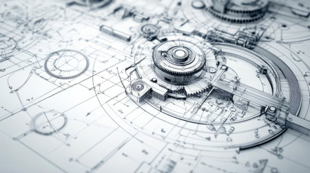 Drawing lamp gears and cogs in a notepad.の素材