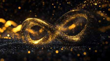 The golden infinity sign, sparkling and glowing.の素材