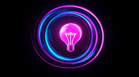 A clean, abstract spiral representing data flow and new idea, starting with a glowing lightbulb.の素材