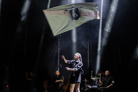 Dnepr, Ukraine - 4 August, 2019: Kadebostany band in music concert bezviz festival in Dnipro,...