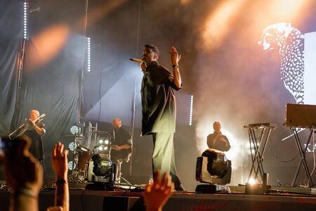 Dnepr, Ukraine - 4 August, 2019: Kadebostany band in music concert bezviz festival in Dnipro,...