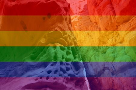 Rocks of a red canyon in the desert of southern Eilat. LGBT natural pattern, Vintage texture background, Abstract paintingの写真素材