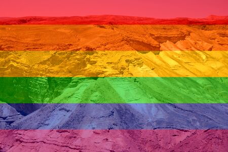 view from Ruins of Herods Castle in the Masada Fortress near Dead Sea in Israel. LGBT natural pattern, Vintage texture background, Abstract paintingの写真素材