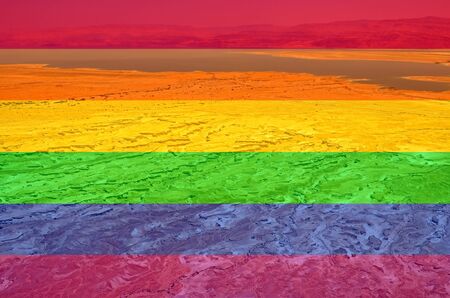 view from Ruins of Herods Castle in the Masada Fortress near Dead Sea in Israel. LGBT natural pattern, Vintage texture background, Abstract paintingの写真素材