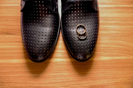 wedding morning, groom's set - shoes, ringsの写真素材