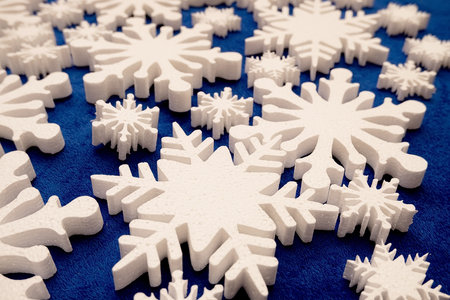 a lot of white foam snowflakes, New Year's decor for home, office, shopの写真素材