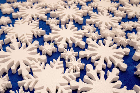 a lot of white foam snowflakes, New Year's decor for home, office, shopの写真素材