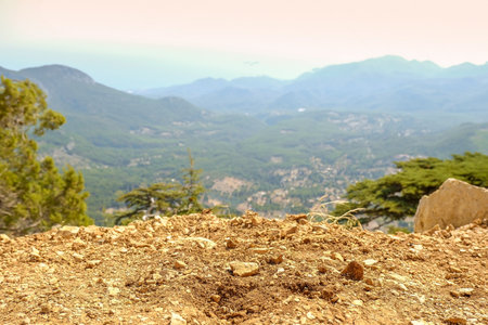 green mountains in Turkey on a clear sky backgroundの写真素材