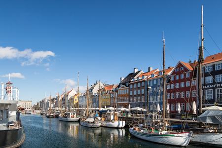 Copenhagen, Denmark - April 30, 2017: Nyhavn a 17th century harbour with typical colorful houses and boatsのeditorial素材