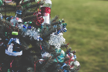 Handmade decoration on a Christmas tree. Diy ideas. Environment conceptの写真素材