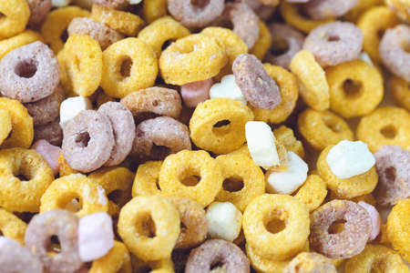 Multi colored fruit loops background. Close upの写真素材